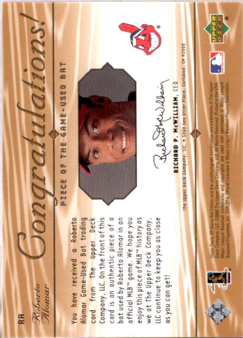 Roberto Alomar Card 2001 SP Game Bat Edition Piece of the Game #RA  Image 2