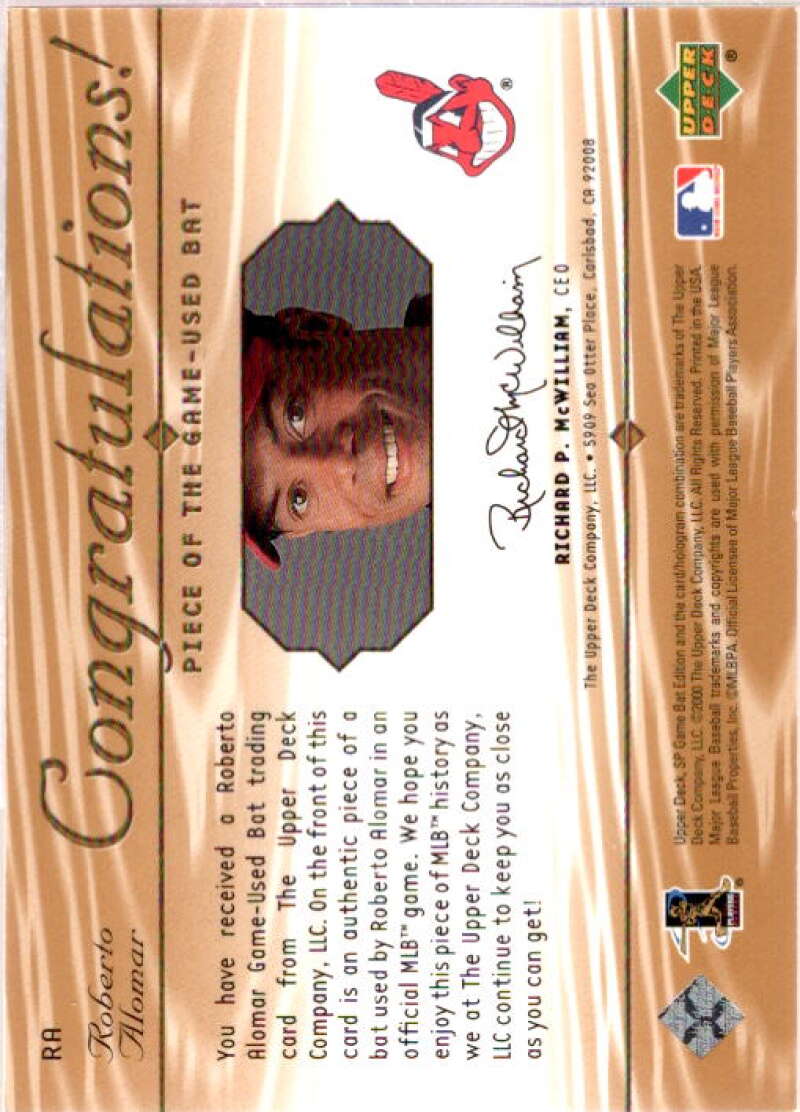 Roberto Alomar Card 2001 SP Game Bat Edition Piece of the Game #RA  Image 2