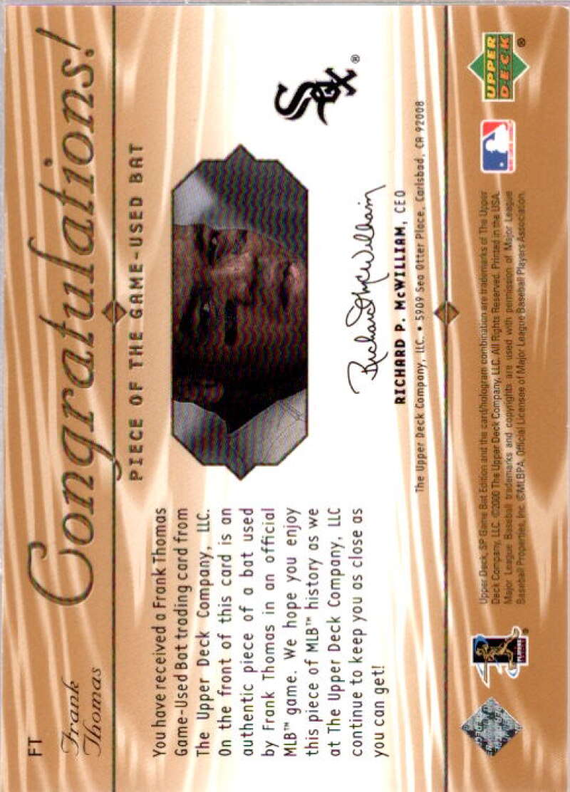 Frank Thomas Card 2001 SP Game Bat Edition Piece of the Game #FT  Image 2