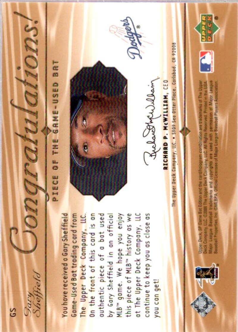 Gary Sheffield Card 2001 SP Game Bat Edition Piece of the Game #GS  Image 2