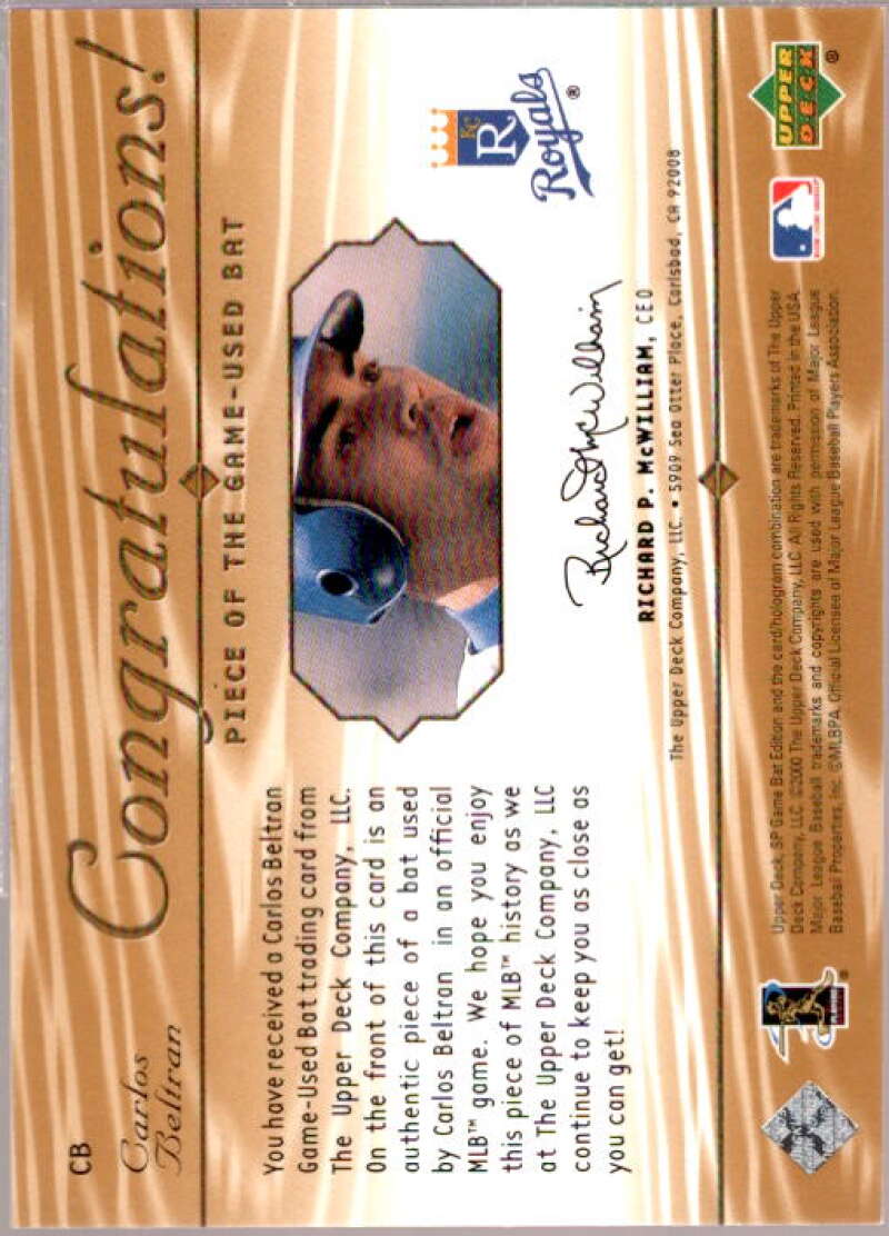 Carlos Beltran Card 2001 SP Game Bat Edition Piece of the Game #CB  Image 2