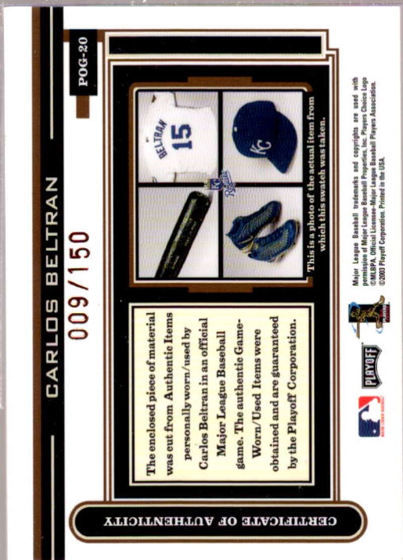 Carlos Beltran Bat Card 2003 Playoff Piece of the Game #20A  Image 2