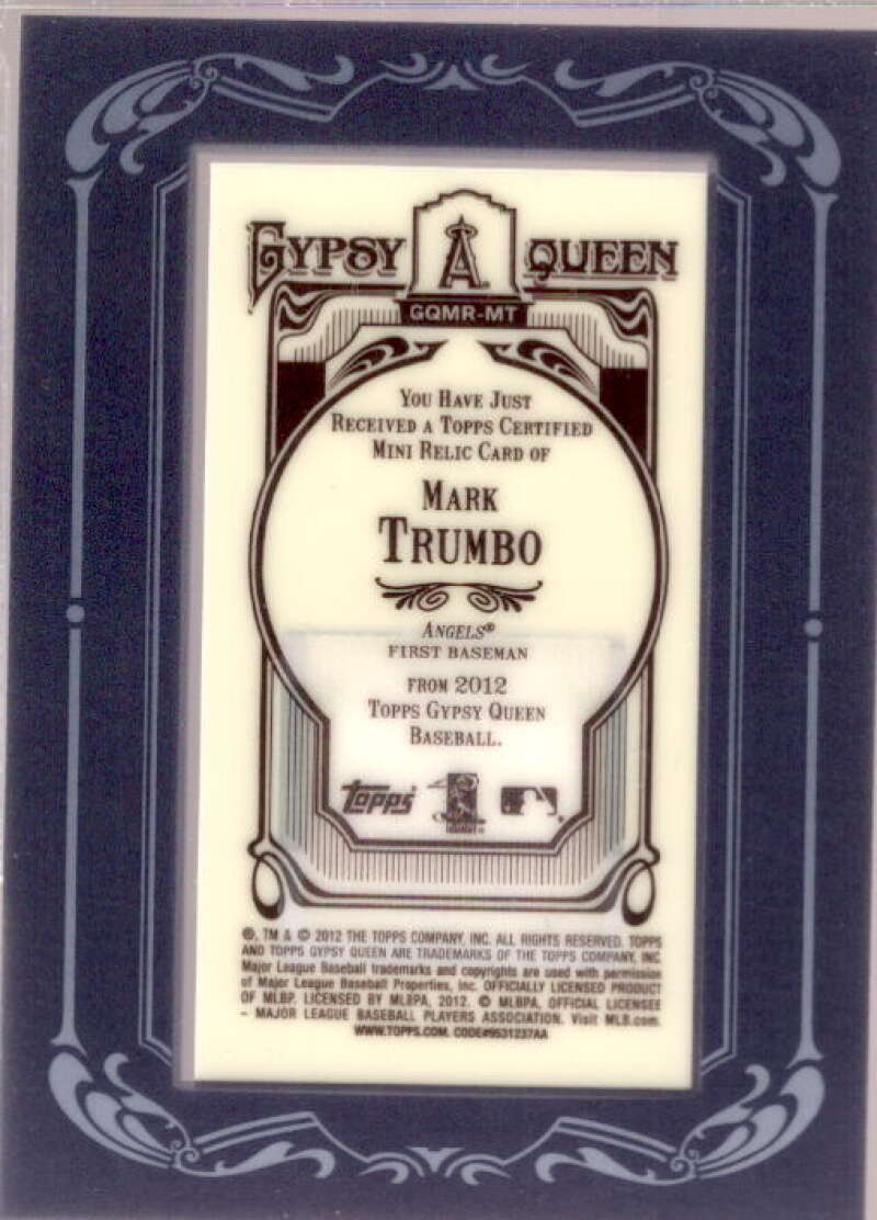 Mark Trumbo Card 2012 Topps Gypsy Queen Framed Mini Relics #MT  Image 2