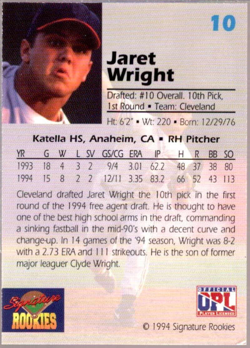 Jaret Wright Card 1994 Signature Rookies Draft Picks Signatures #10  Image 2