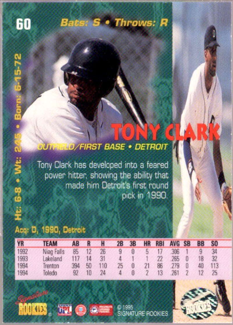 Tony Clark Card 1995 Signature Rookies Tetrad Autographs #60  Image 2