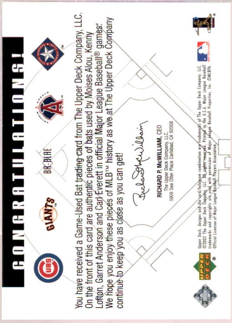 Alou/Lofton/Anderson/Everett Card 2002 Diamond Connection Bat Around #ALAE  Image 2