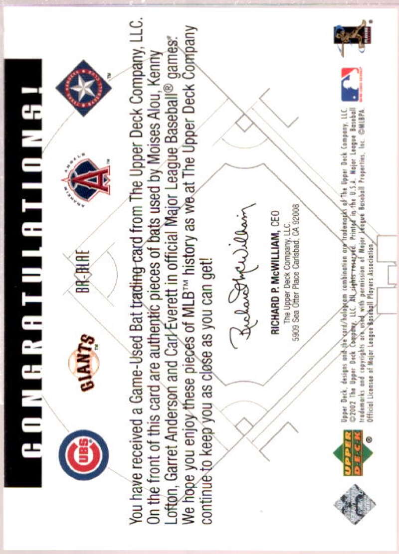 Alou/Lofton/Anderson/Everett Card 2002 Diamond Connection Bat Around #ALAE  Image 2