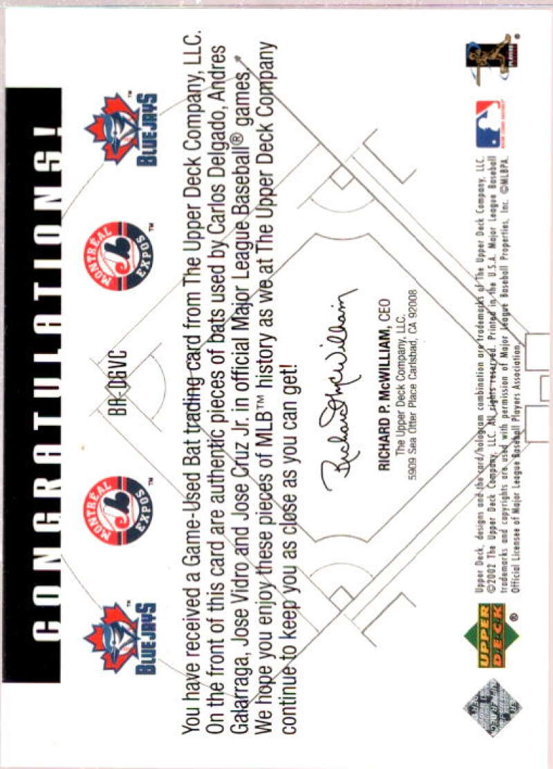 Delgado/Galarraga/Vidro/Cruz Jr. Card 2002 Diamond Connection Bat Around #DGVC  Image 2