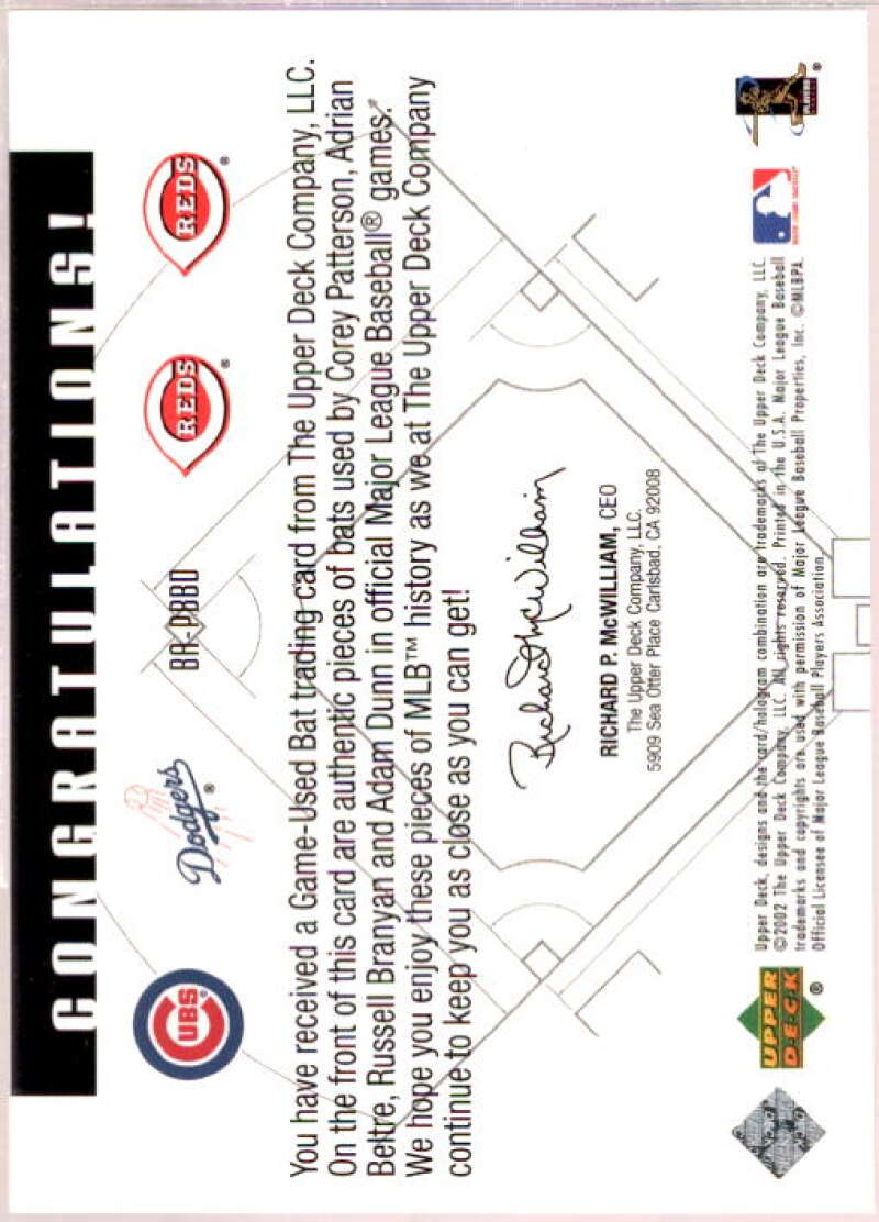 Patterson/Beltre/Branyan/Dunn Card 2002 Diamond Connection Bat Around #PBBD  Image 2