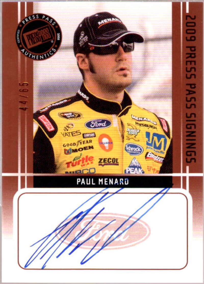 Paul Menard Card 2009 Press Pass Signings Orange #32  Image 1