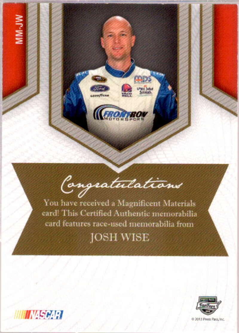 Josh Wise Card 2013 Press Pass Fanfare Magnificent Materials Silver #JW  Image 2