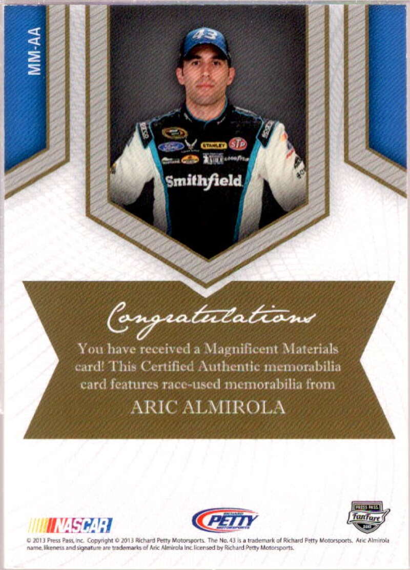 Aric Almirola Card 2013 Press Pass Fanfare Magnificent Materials Silver #AA  Image 2