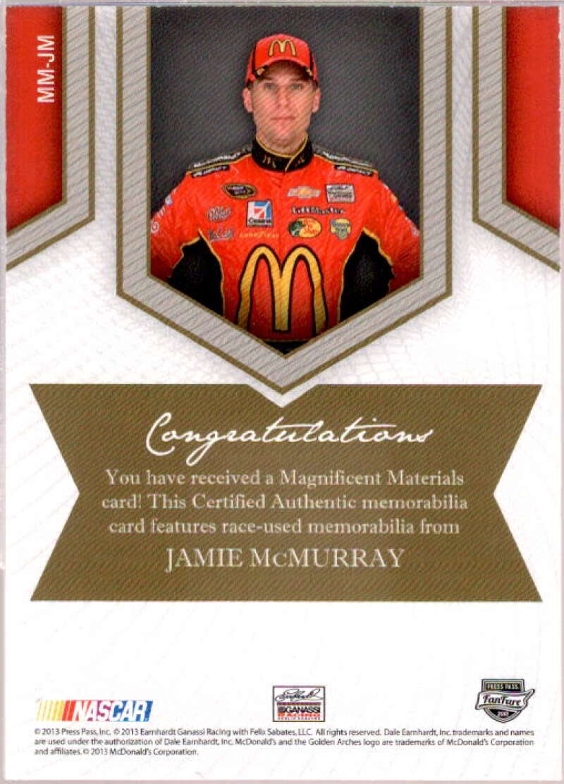 Jamie McMurray Card 2013 Press Pass Fanfare Magnificent Materials Silver #JM  Image 2