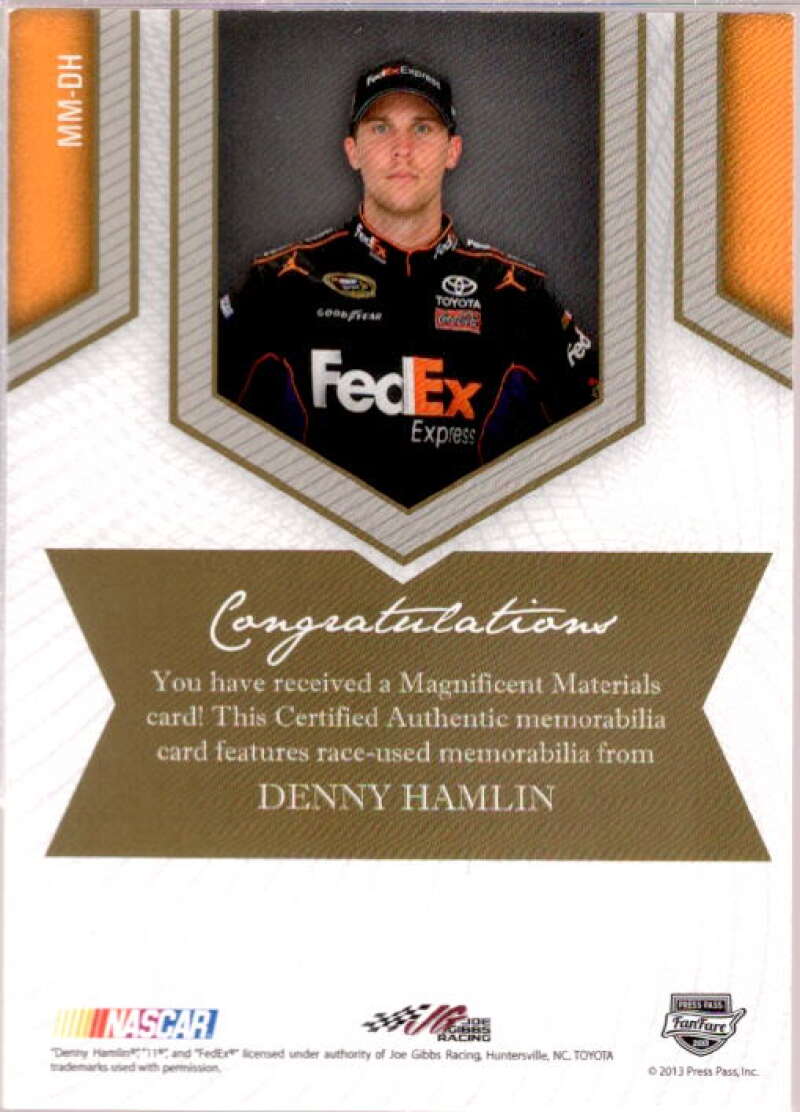 Denny Hamlin Card 2012 Press Pass Fanfare Magnificent Materials Swatches #MMDH  Image 2