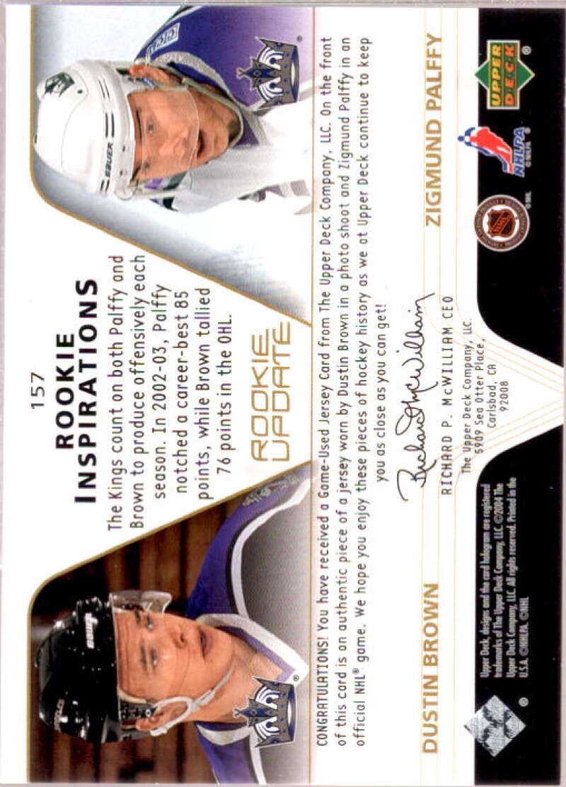 Dustin Brown JSY RC/Zigmund Palffy Card 2003-04 Upper Deck Rookie Update #157  Image 2