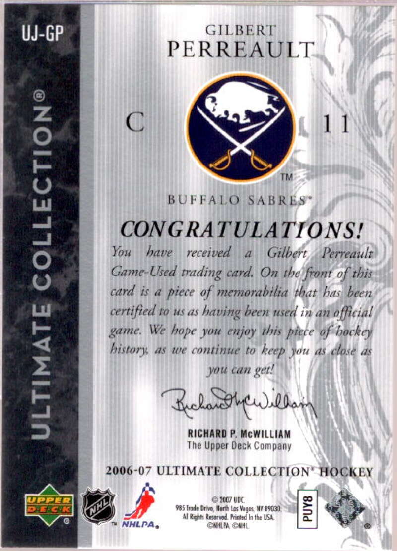 Gilbert Perreault Card 2006-07 Ultimate Collection Jerseys #UJGP  Image 2