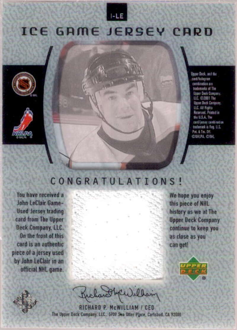 John LeClair Upd Card 2000-01 Upper Deck Ice Game Jerseys #ILE  Image 2