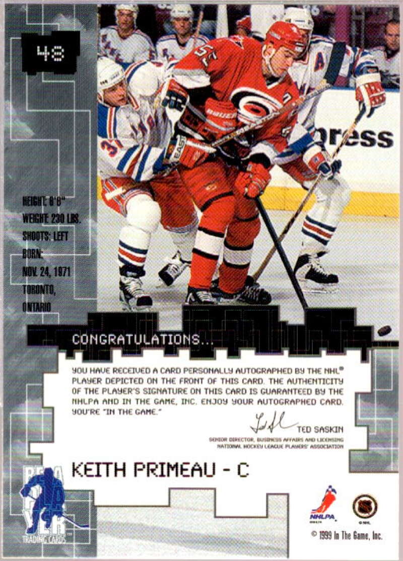 Keith Primeau SP Card 1999-00 BAP Millennium Autographs #48  Image 2