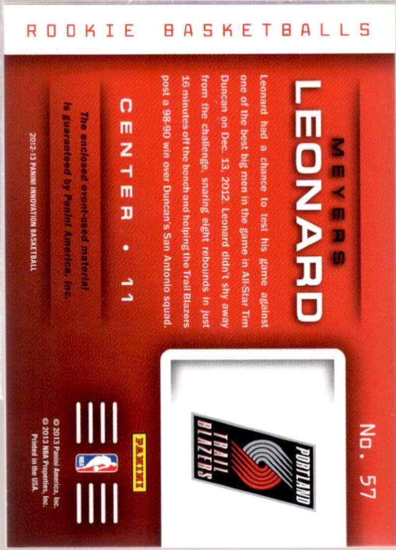 Meyers Leonard Card 2012-13 Innovation Rookie Basketballs #57  Image 2