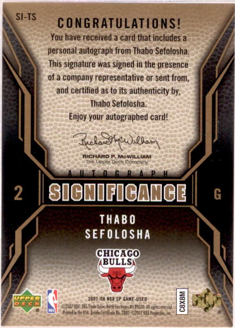 Thabo Sefolosha Card 2007-08 SP Game Used SIGnificance #SITS  Image 2