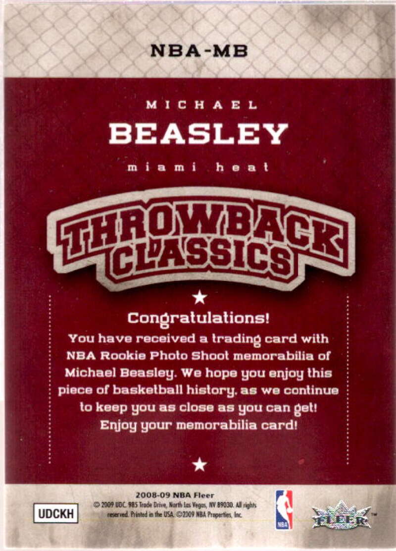 Michael Beasley Card 2008-09 Fleer NBA Classics #NBAMB  Image 2