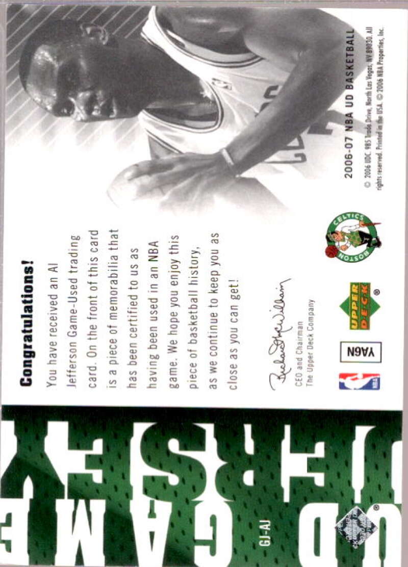 Al Jefferson Card 2006-07 Upper Deck UD Game Jersey #AJ  Image 2