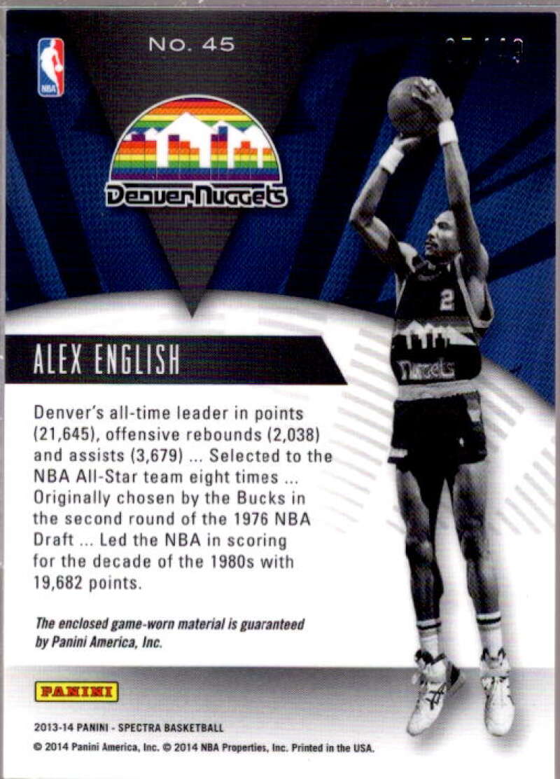 Alex English Card 2013-14 Panini Spectra Swatches #45  Image 2