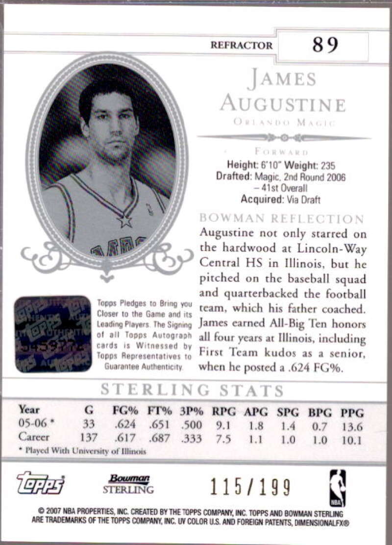 James Augustine AU Card 2006-07 Bowman Sterling Refractors #89  Image 2