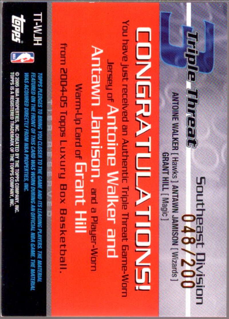 Walker/Jamison/ Hill 2004-05 Topps Luxury Box Triple Threat Relics 200 #WJH  Image 2