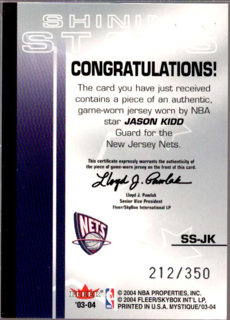 Jason Kidd Card 2003-04 Fleer Mystique Shining Stars Jerseys 250 #SSJK  Image 2