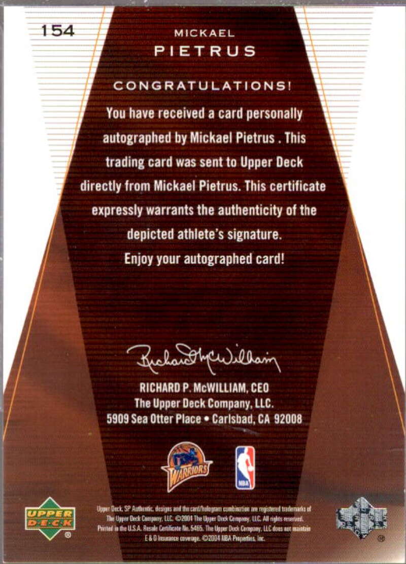 Mickael Pietrus AU RC Card 2003-04 SP Authentic #154  Image 2
