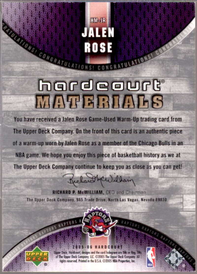 Jalen Rose Card 2005-06 Upper Deck Hardcourt Materials/Wood #JR  Image 2