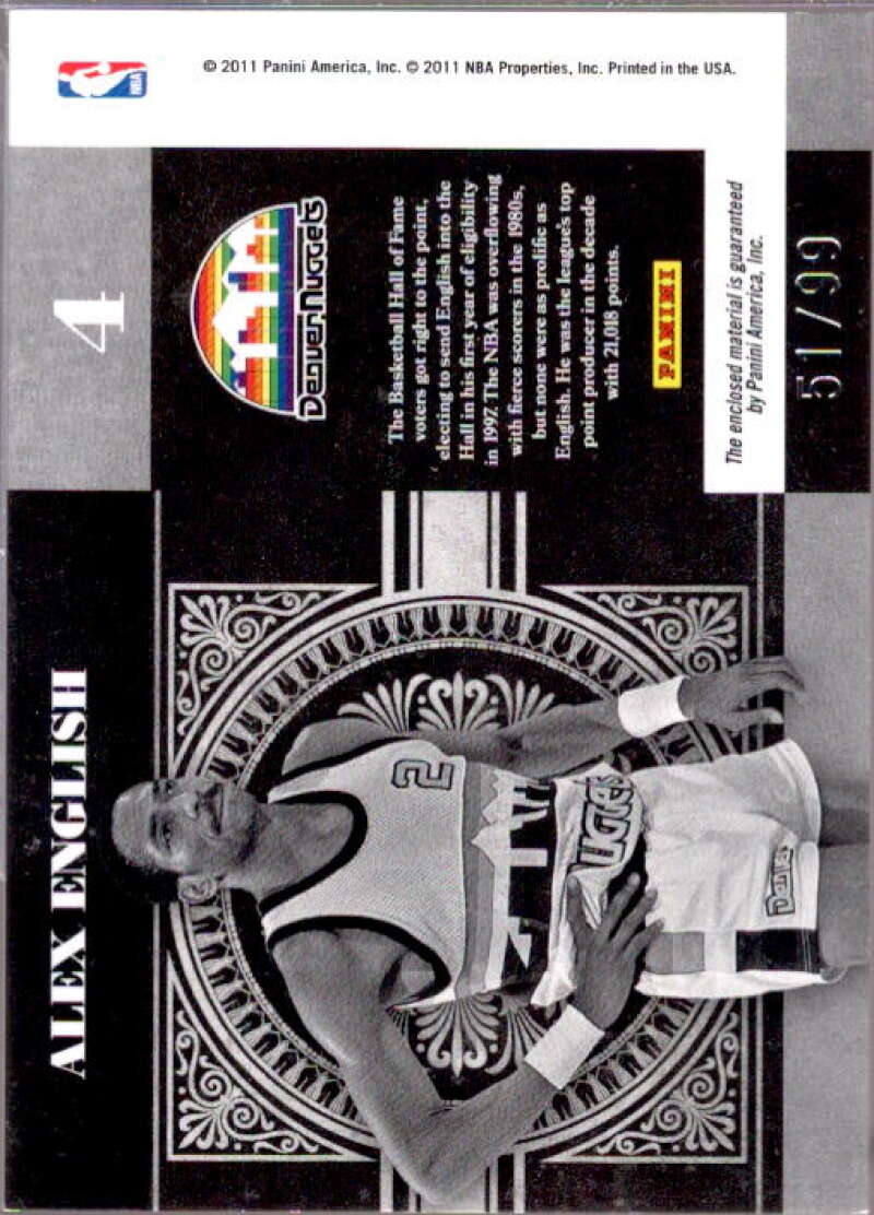 Alex English Card 2010-11 Playoff National Treasures Colossal Materials #4  Image 2