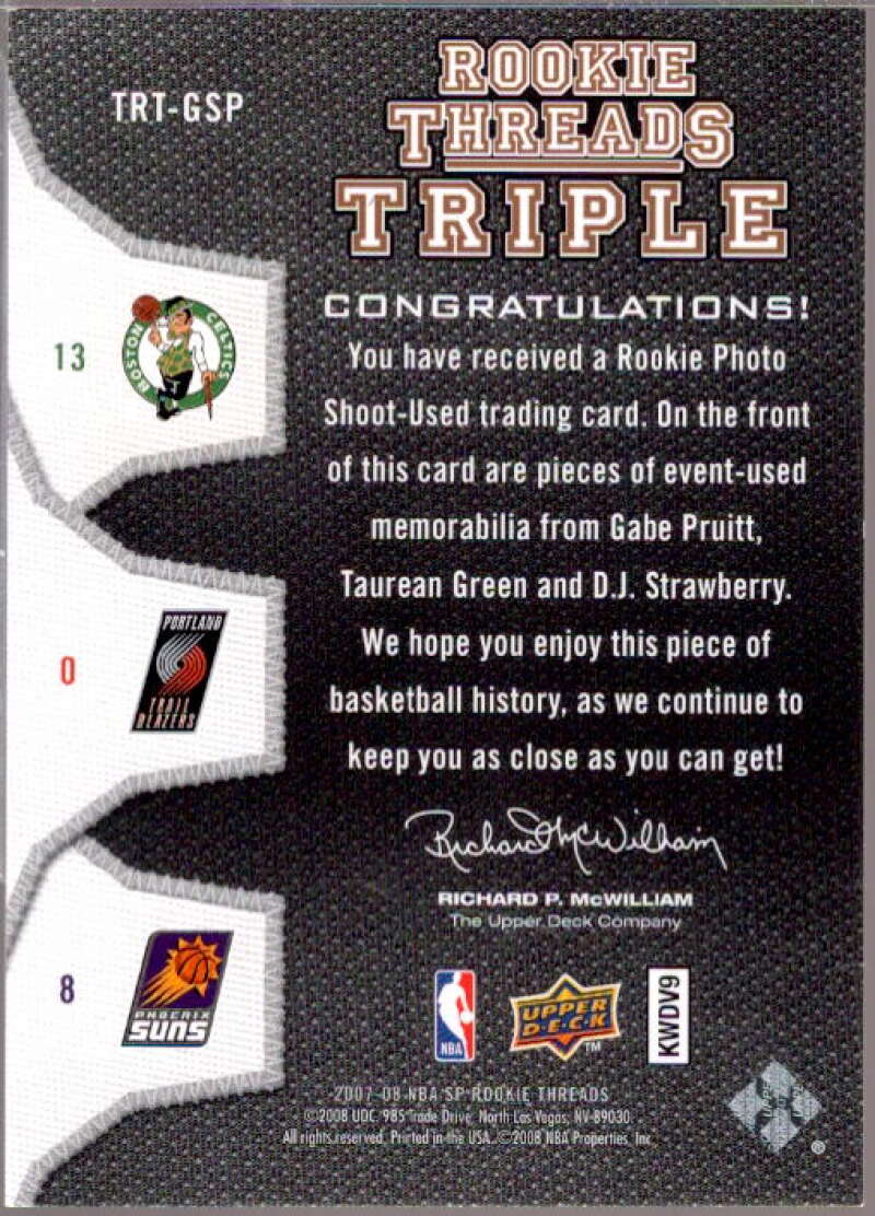 Pruitt/Green/Strawberry 2007-08 SP Rookie Threads Rookie Threads Triple #GSP  Image 2