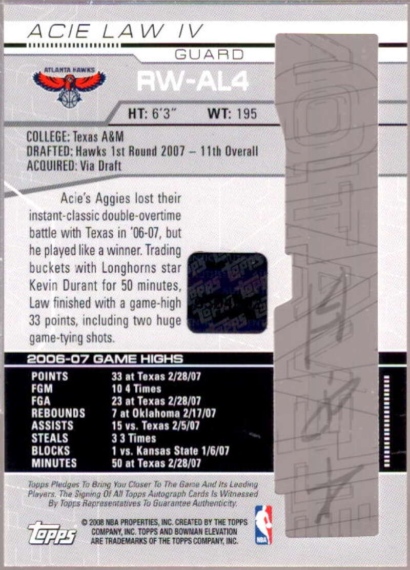 a Card 2007-08 Bowmn Elevtion Rookie Writings Blue #RWA  Image 2
