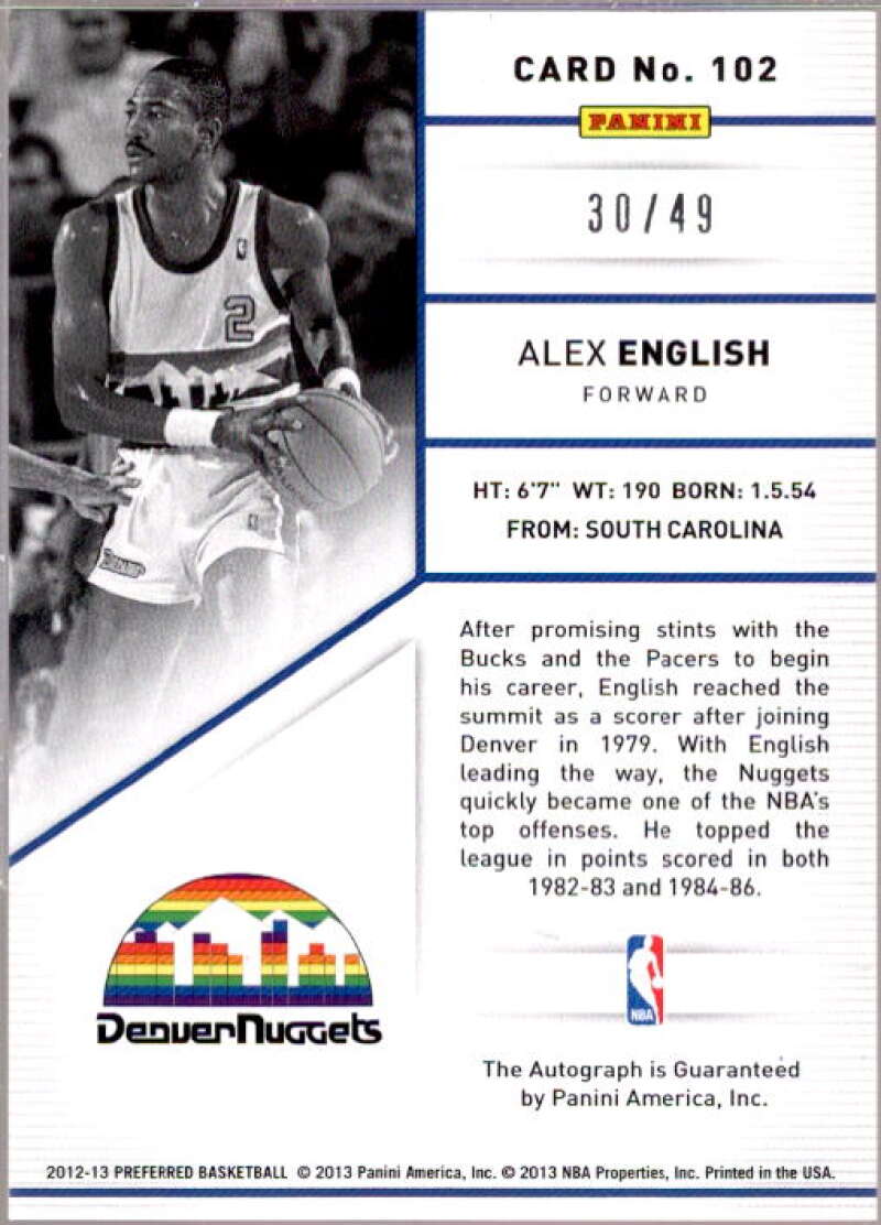 Alex English PS AU Card 2012-13 Panini Preferred Blue #102  Image 2