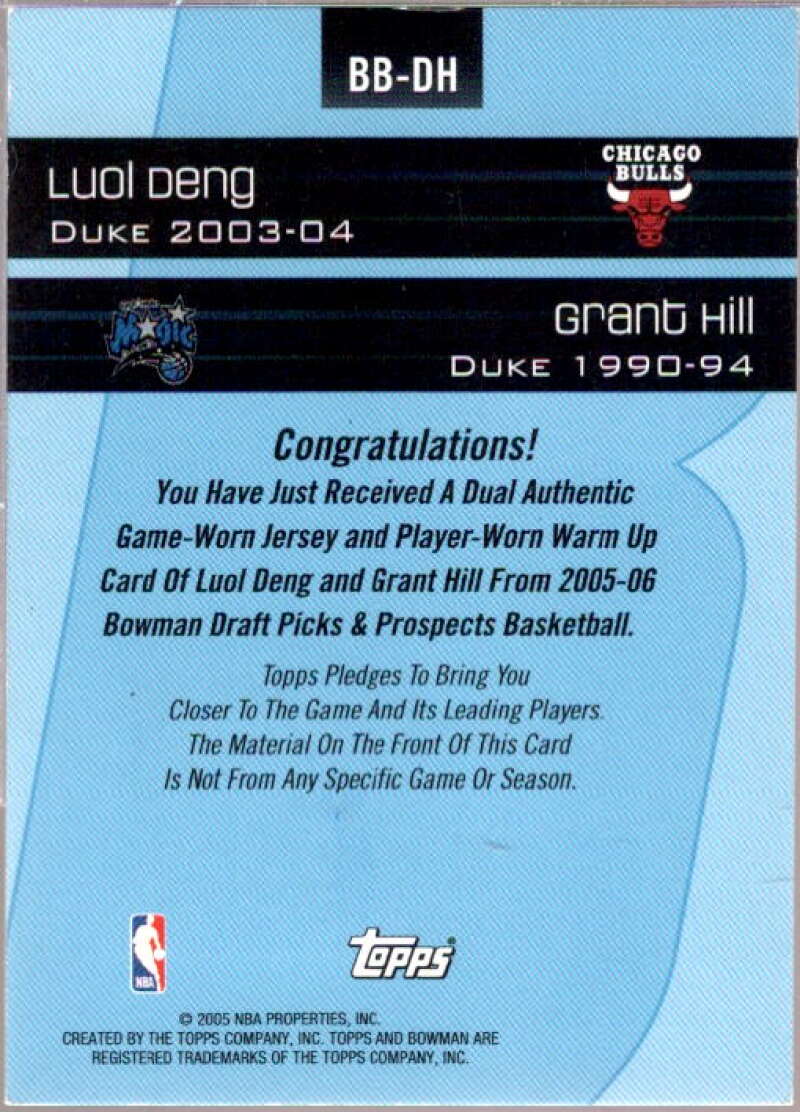 Luol Deng/Grant Hill Warm Card 2005-06 Bowman Beginnings Relics #DH  Image 2