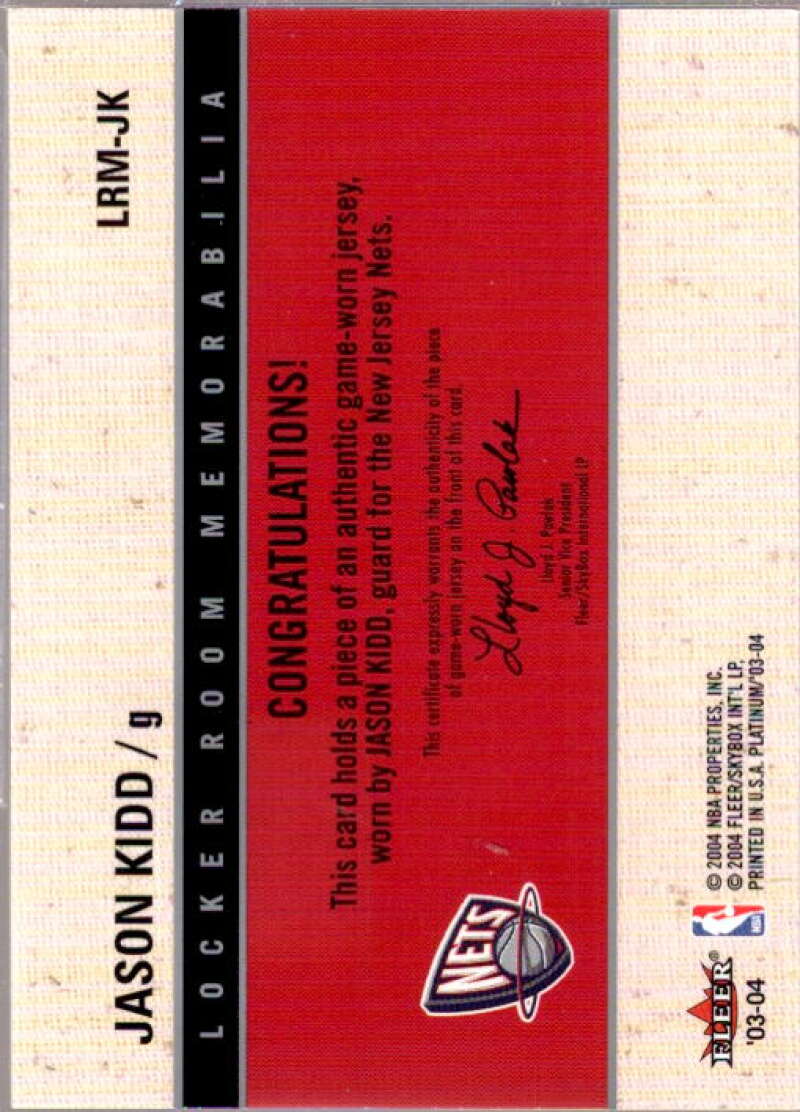 Jason Kidd Card 2003-04 Fleer Platinum Locker Room Memorabilia #JK  Image 2