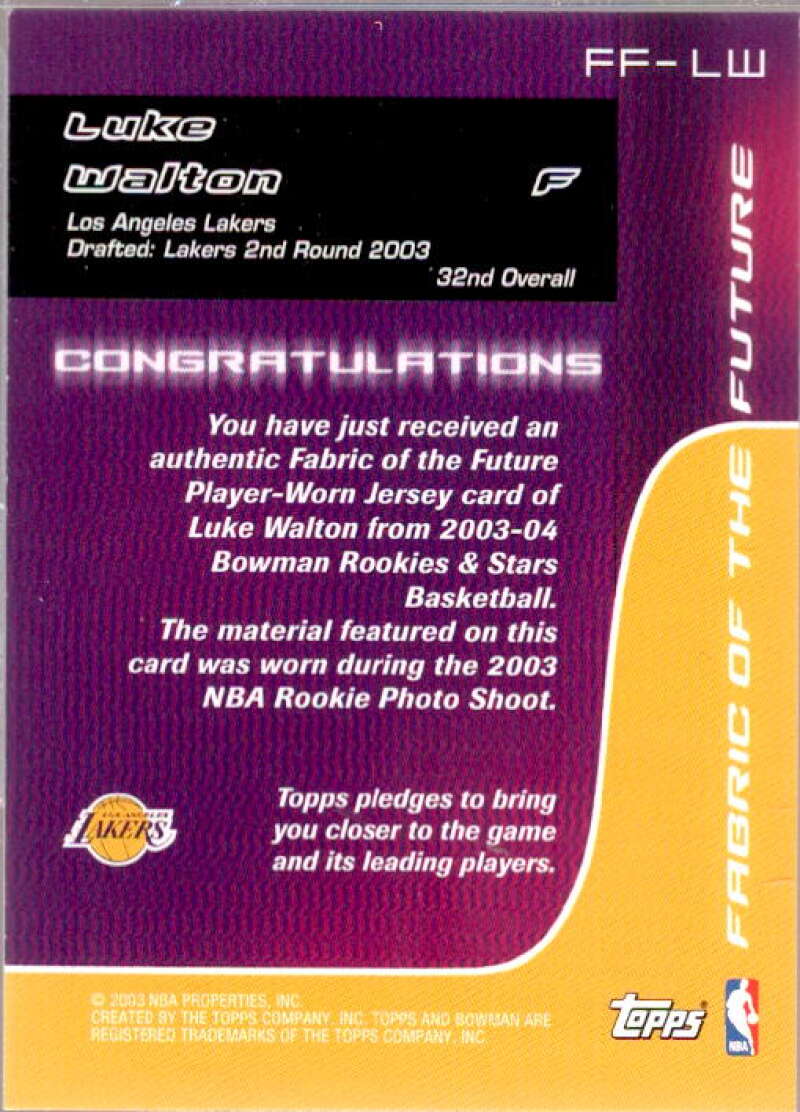 Luke Walton Card 2003-04 Bowman Fabric of the Future #LW  Image 2