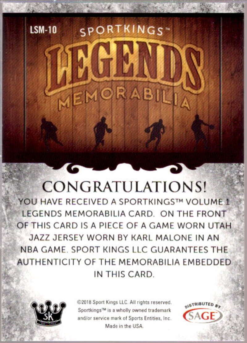 Karl Malone Card 2018 Sportkings Legends Memorabilia #LSM10  Image 2