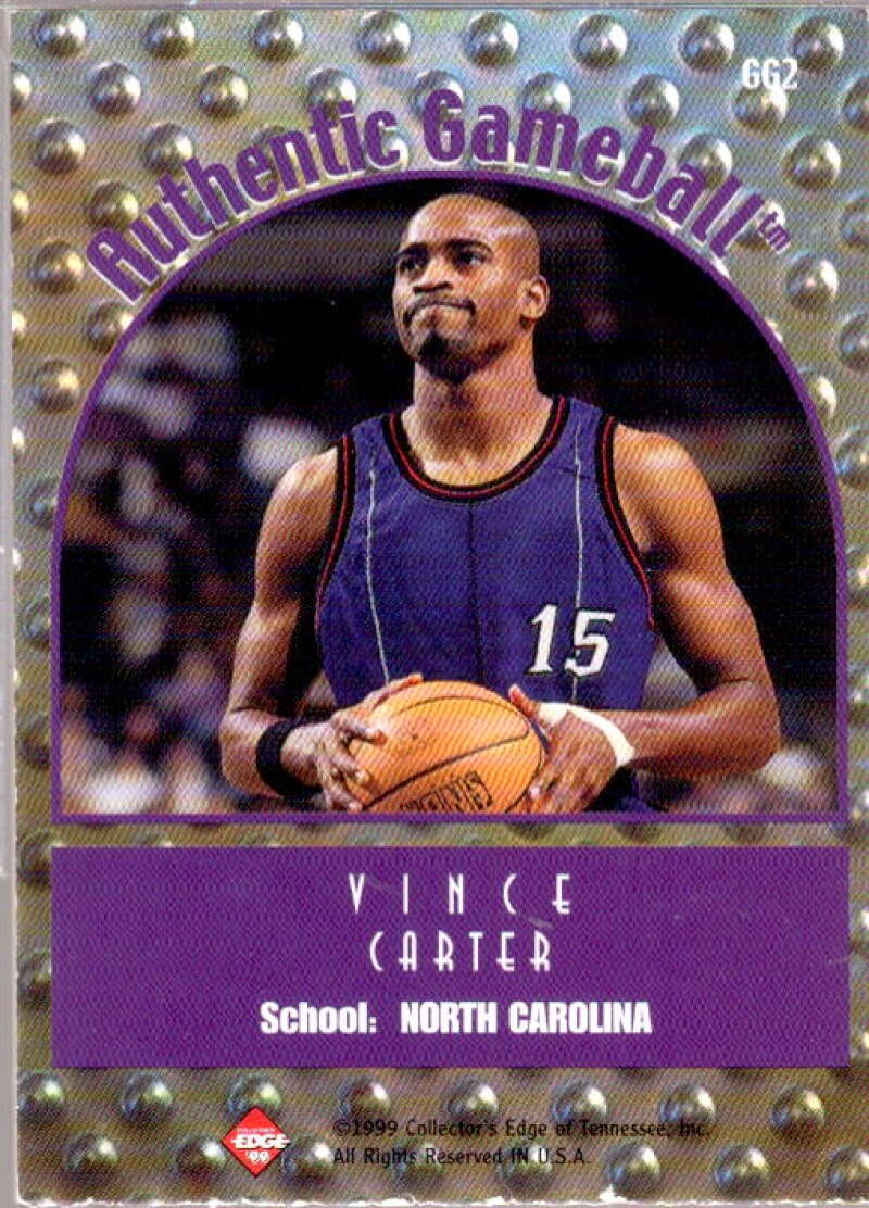 Vince Carter Card 1999 Collector's Edge Rookie Rage Game Ball #GG2  Image 2