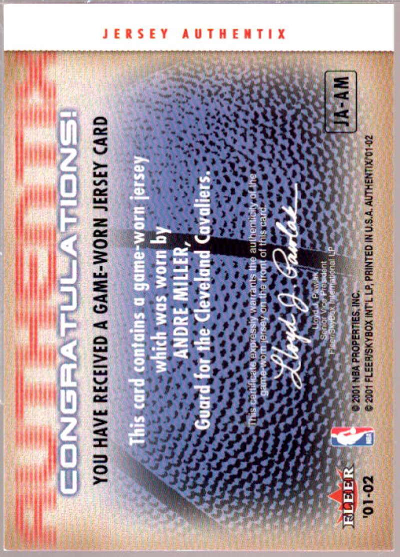 Andre Miller Card 2002-03 Fleer Authentix Jersey Authentix #24  Image 2