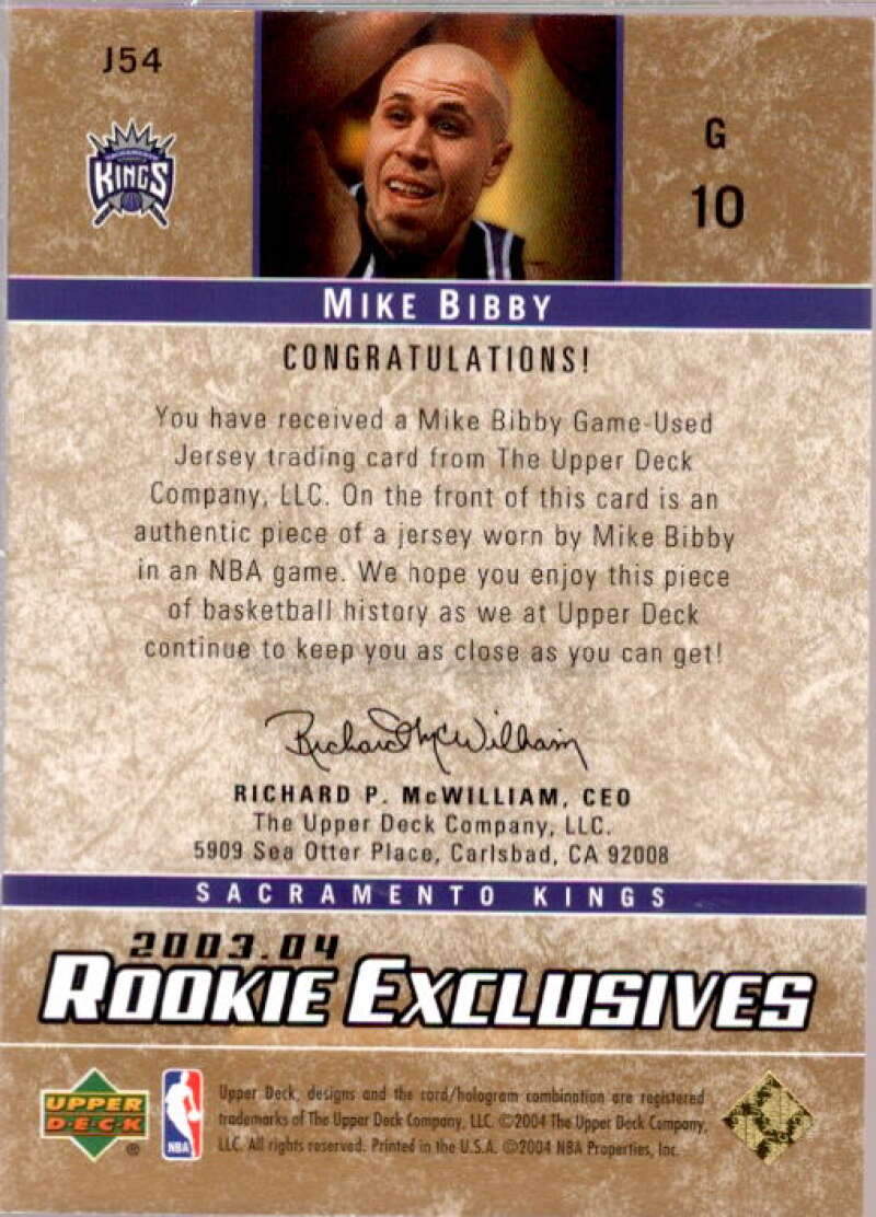 Mike Bibby Card 2003-04 Upper Deck Rookie Exclusives Jerseys #J54  Image 2
