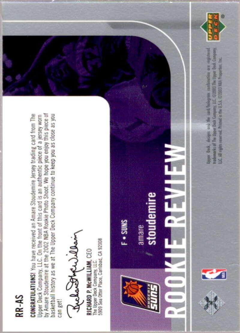 Amare Stoudemire Card 2003-04 Upper Deck Rookie Review Jerseys #RRAS  Image 2