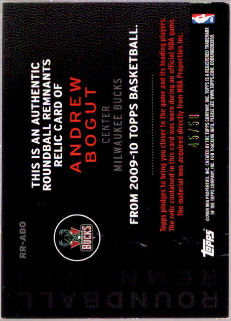 Andrew Bogut Card 2009-10 Topps Roundball Remnants #RRABO  Image 2