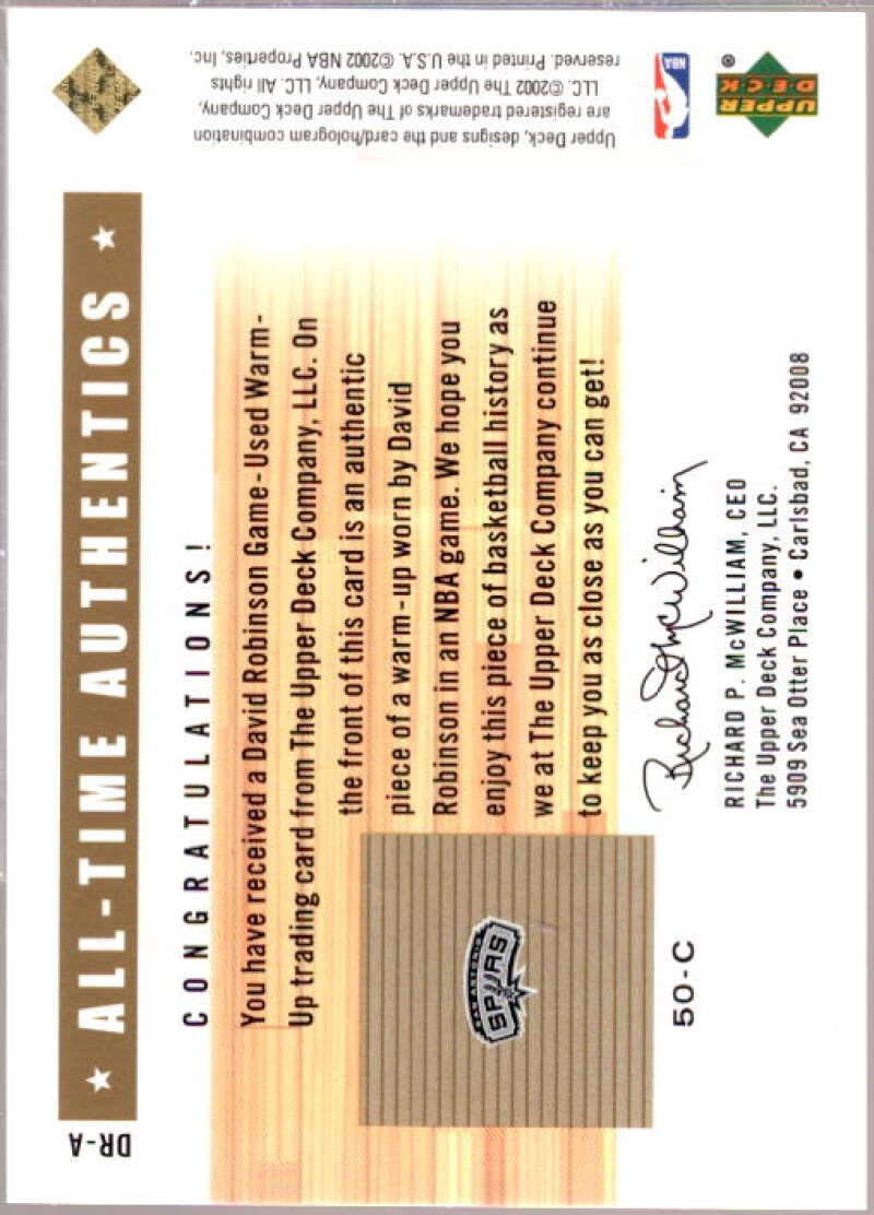 David Robinson Card 2002-03 Upper Deck Generations All-Time Authentics #DRA  Image 2