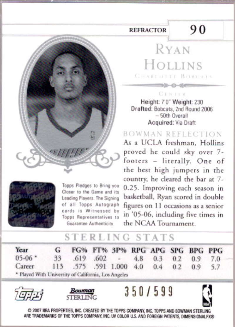 Ryan Hollins AU Card 2006-07 Bowman Sterling Refractors Gold #90  Image 2
