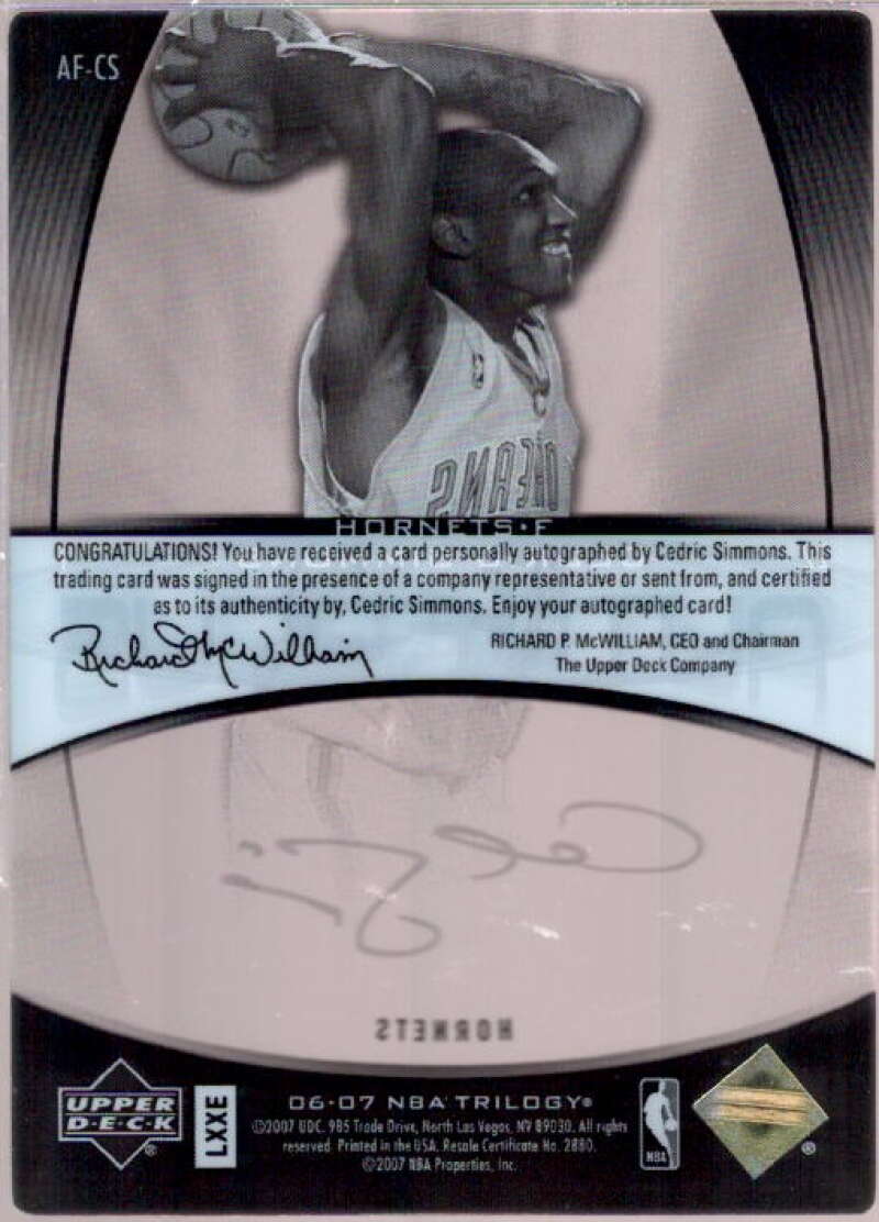 Cedric Simmons Card 2006-07 Upper Deck Trilogy Auto Focus #AFCS  Image 2
