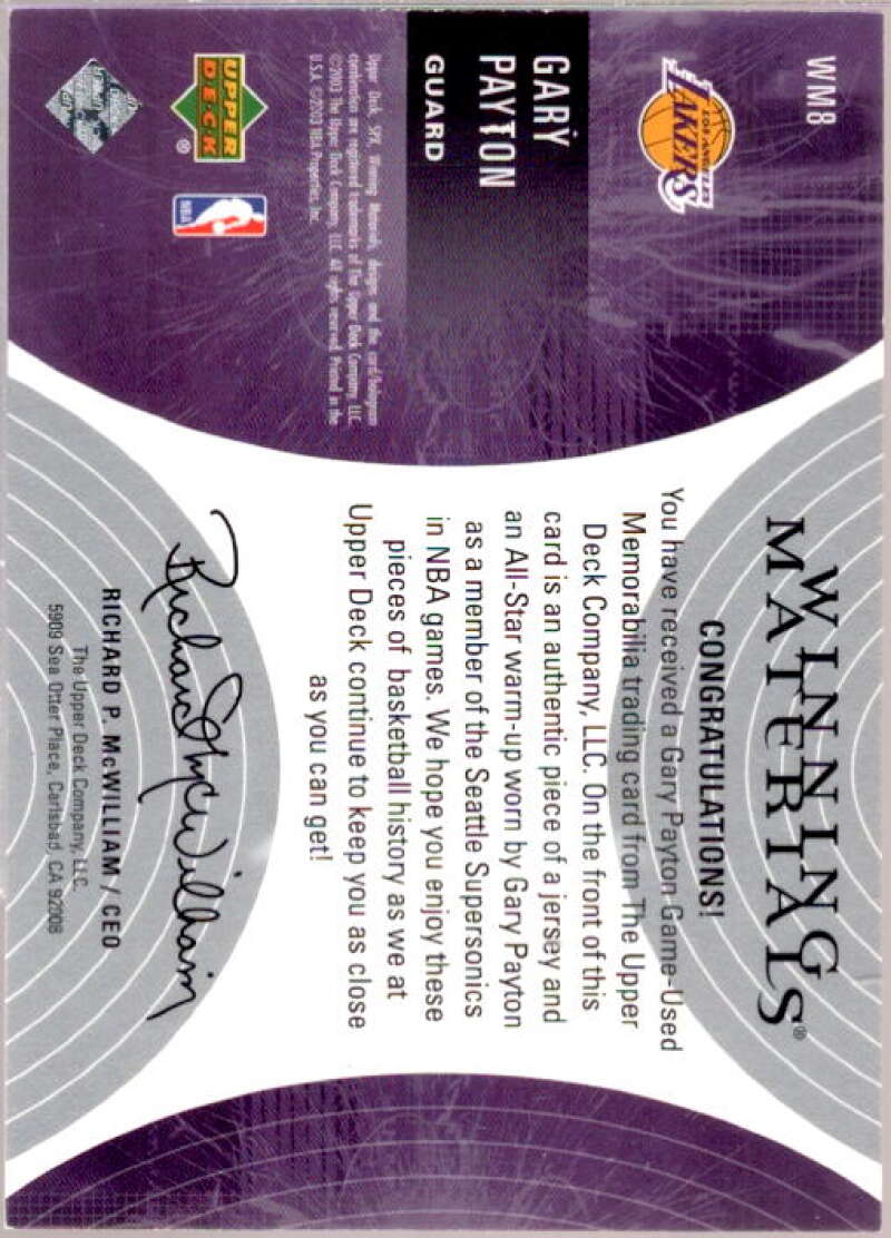 Gary Payton Card 2003-04 SPx Winning Materials #WM8  Image 2