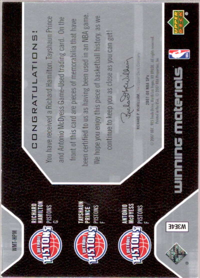 Hamilton/ Prince/McDyess Card 2007-08 SPx Winning Materials Triples #HPM  Image 2